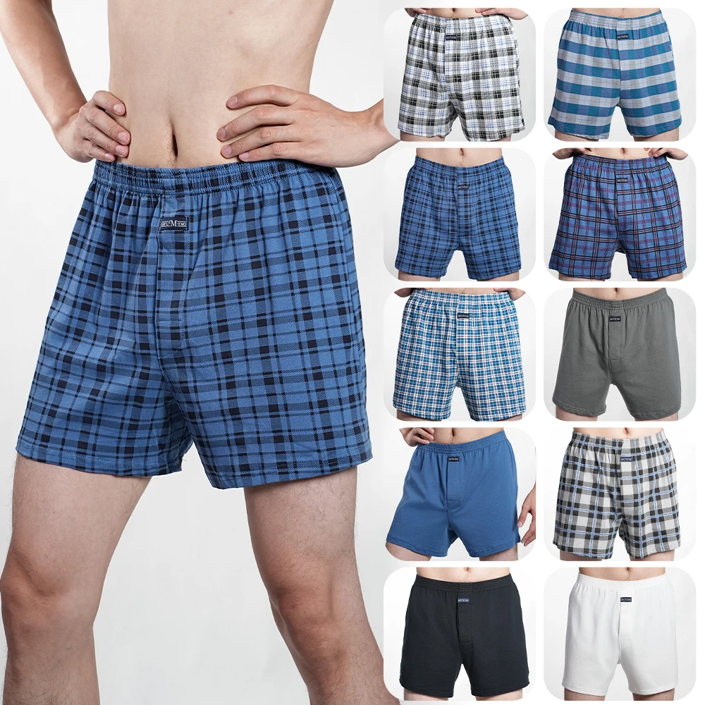 

Men's High Waist Big Underpants Pure Cotton Boxer Shorts Underwear Casual Plaid Plus Size Aro Pants Pajama Bottoms at home M-3XL