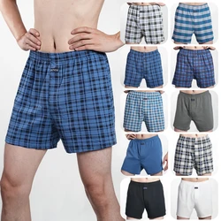 Men's High Waist Big Underpants Pure Cotton Boxer Shorts Underwear Casual Plaid Plus Size Aro Pants Pajama Bottoms at home M-3XL