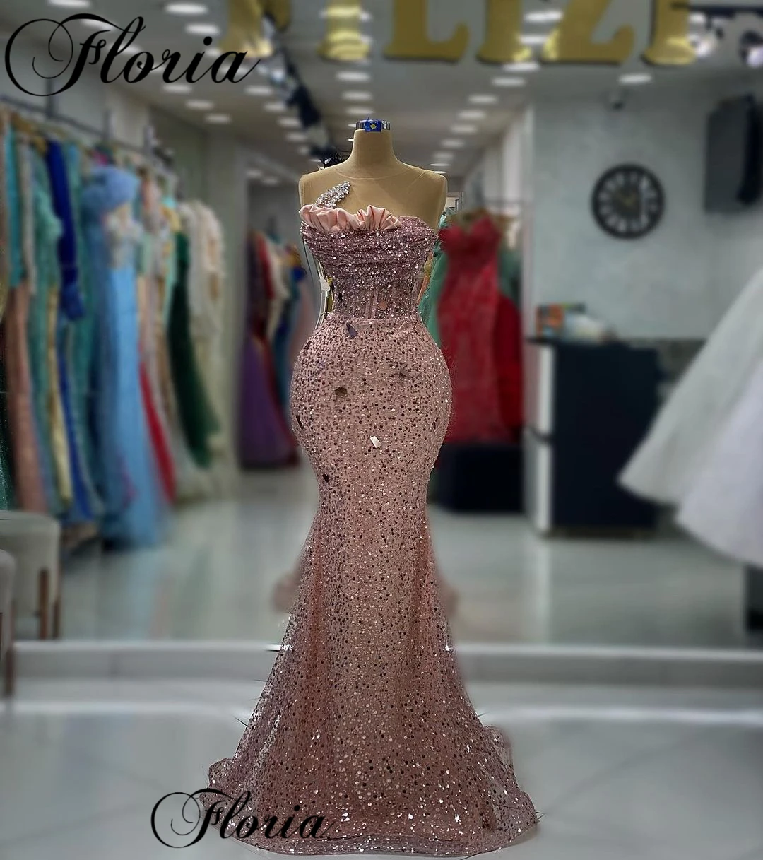 Blush Pink Sparkly Prom Dresses Mermaid Sleeveless Sexy Cocktail Dresses For Women Vestidos De Noche Wedding Party Dresses