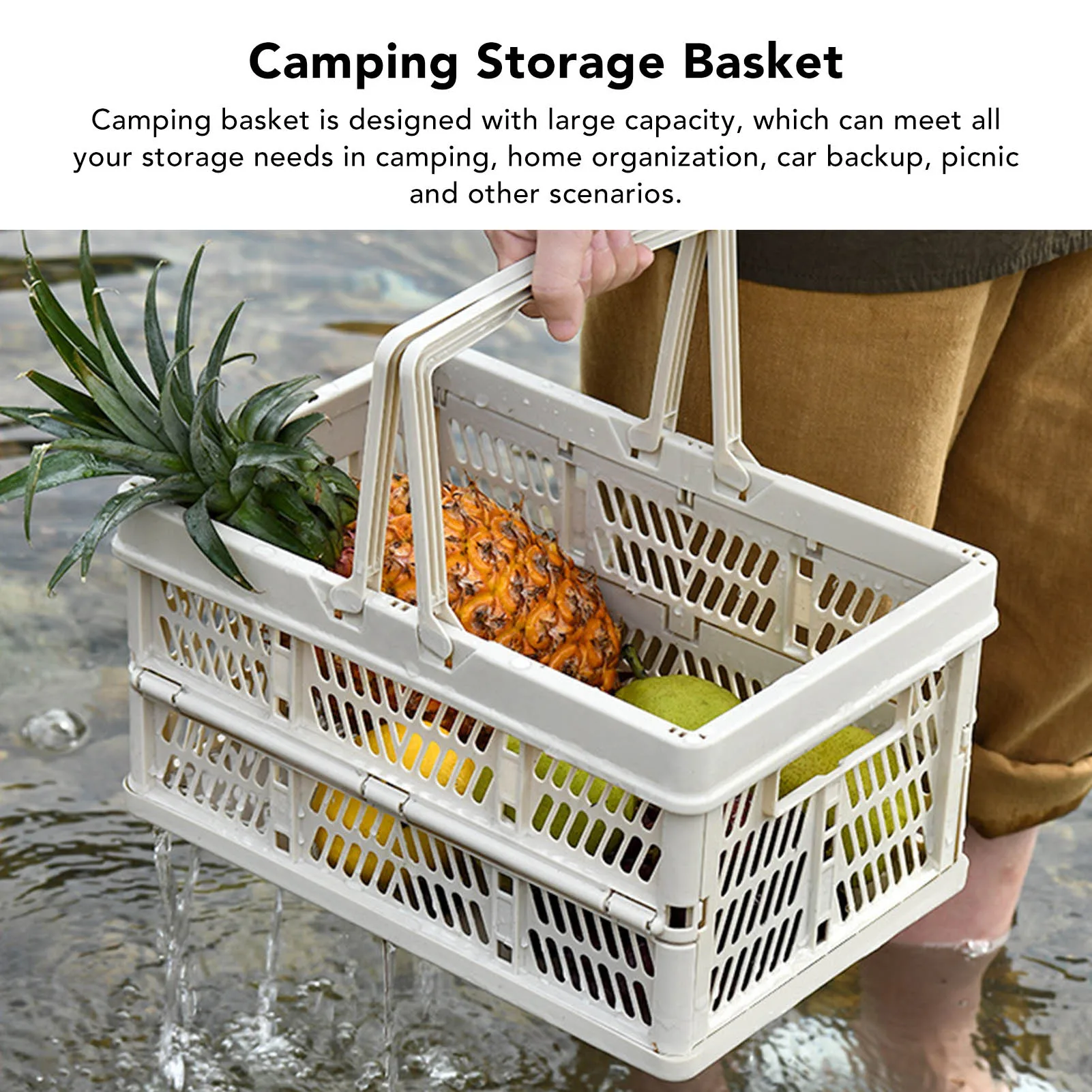 Camping Basket Multifunction  Breathable Foldable Large Capacity Camping Storage Basket Handheld Portable for Picnic