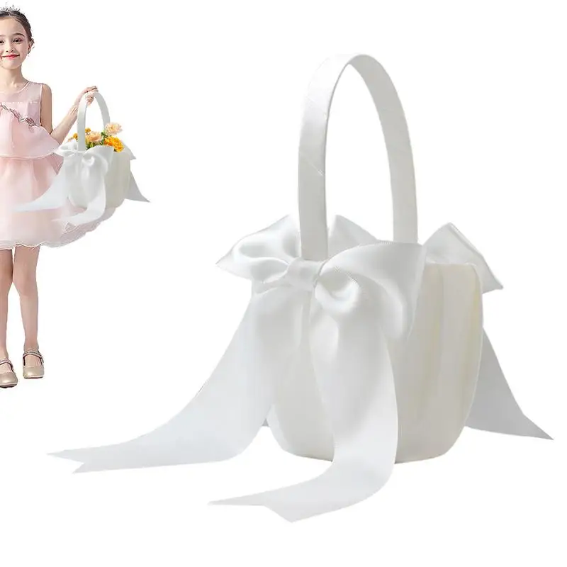 

White Wedding Baskets For Favors Big Bowknot White Baskets For Wedding Big Bowknot White Baskets Bride Flower Girl Boys