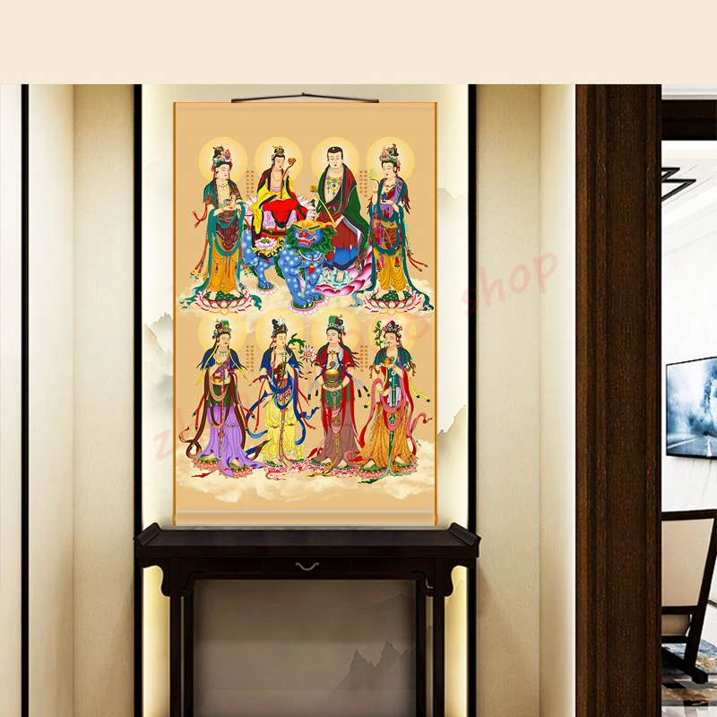 

Eight Bodhisattvas portrait / religious silk scroll Fengshui hanging picture / auspicious hanging picture