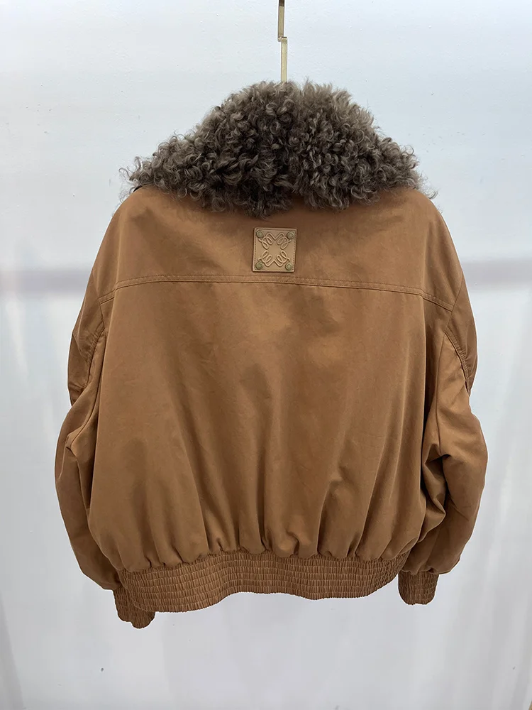 ファッション冬天然羊ラムファー襟付きコート女性用グースダウンジャケット女性用コートパーカーパファージャケットアウター