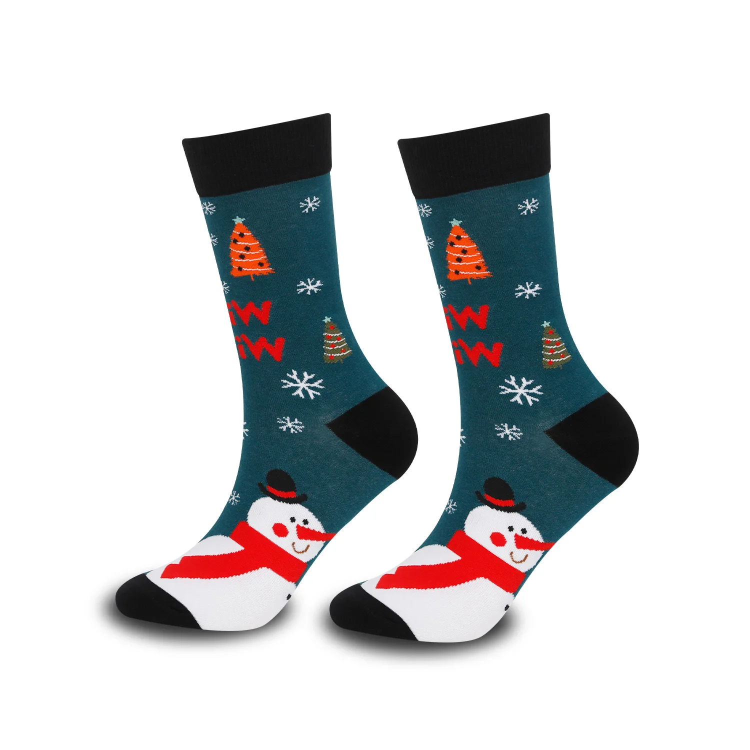 Cross Border Christmas Socks Autumn Winter Style Santa Claus Mid Calf Socks Snowflake Sled Socks