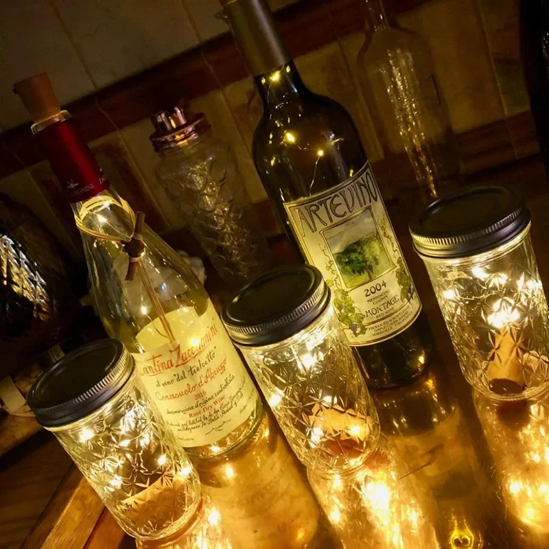 Battery Powered Garland Wine Bottle Lights with Cork 1M 2M LED Copper Wire Colorful Fairy Lights String for Party Wedding Decor