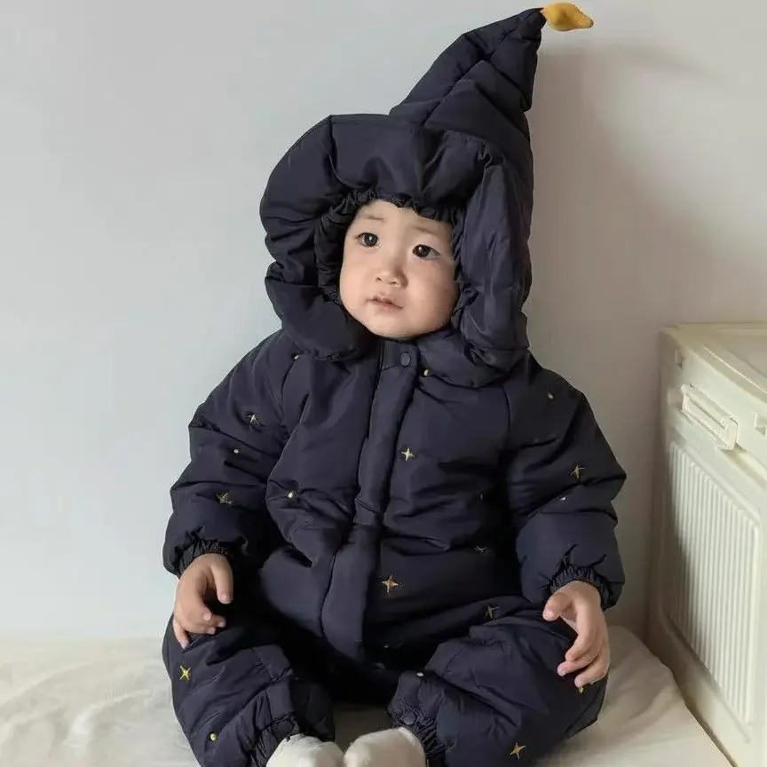 

6M-3Y Baby Boy Clothes Winter Cotton Jumpsuit Cute Star Pattern Hooded One - Piece Romper Warm Newborn Outfit Toddler Clothes