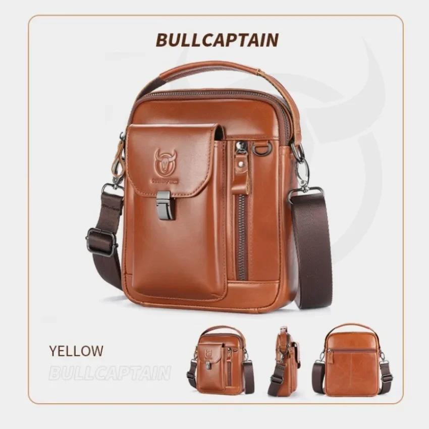 Brand men's genuine leather shoulder bag, large capacity multi pocket crossbody bag, essential travel handbag for 8-inch iPad