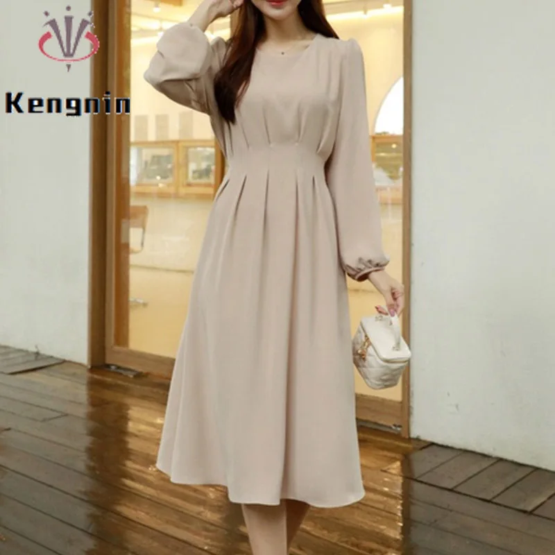 

Autumn Korean Fashion Women Dresses 2023 Loose Plus Size 5XL Lady Vestido Solid Color O-Neck Casual Dress Female Bow Robe KE2941