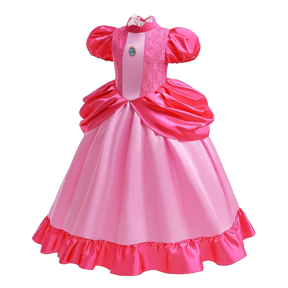 Peach Princess Dress For Girls Costume Kids Cosplay Queen Peach Clothes Children Halloween Birthday Carnival Party Outfits 2-10Y