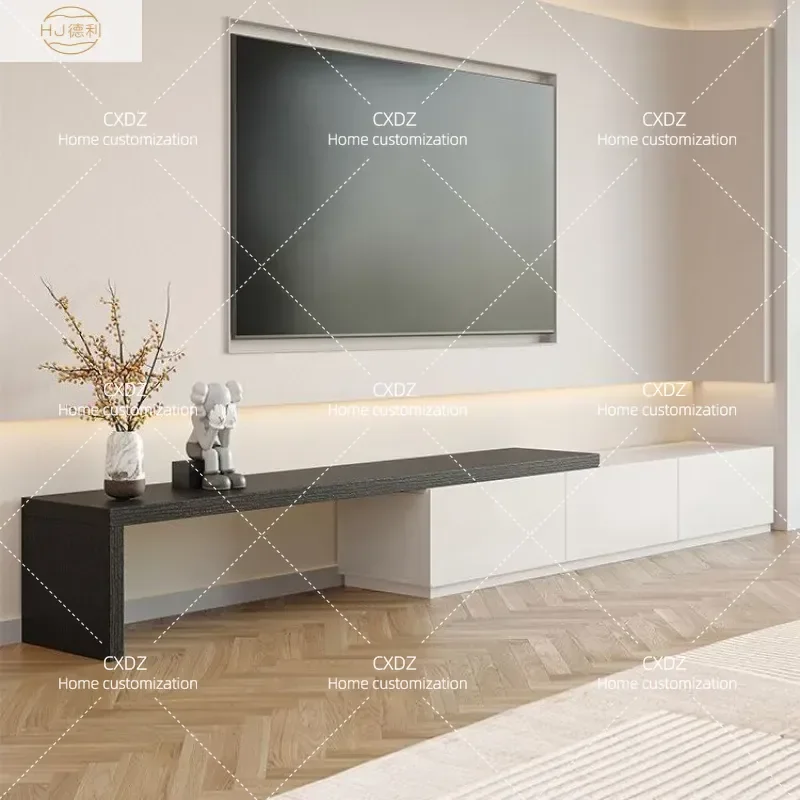 Nordic Minimalist Retractable Solid Wood TV Cabinet Modern Simple Living Room Storage Floor Coffee Table TV Stand Combo