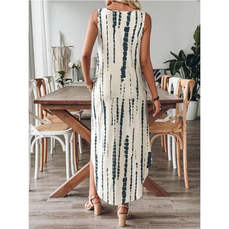 Summer Casual Print Svel High Waist A-Line Dr Women's Midi Skirt Dr Comfortable Cotton Polyester Fabric V-Ne