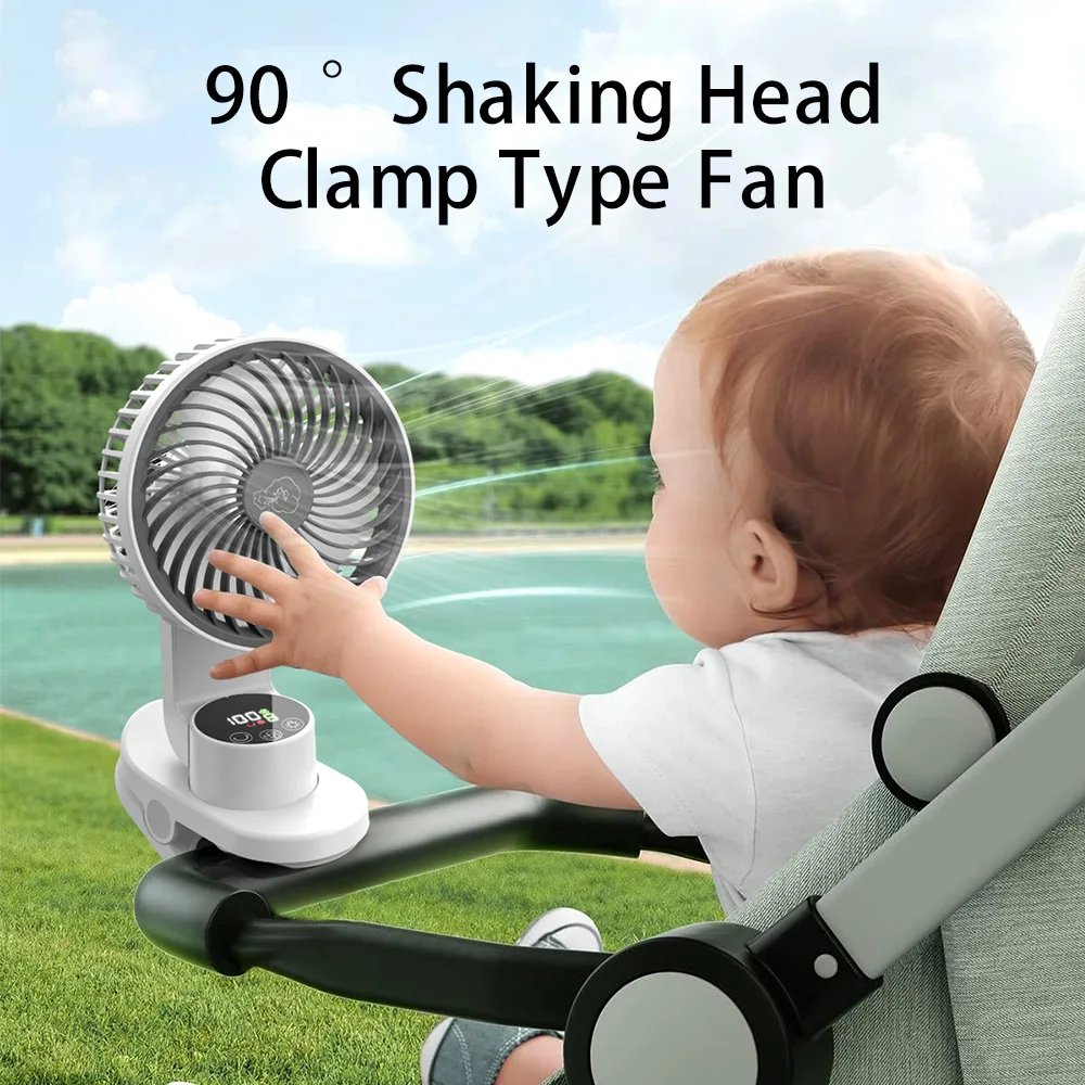 5000mAh Rechargeable Camping Ceiling Fan Desktop 9 Speed Strong Air Circulator Fan With LED Light Home Dormitory Clip-on Fan