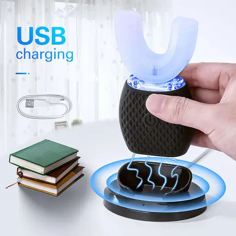 Electric Toothbrush for Adult Automatic USB Charge U-Shaped Sonic Wave Toothbrush 360 Degrees Intelligent Rechargeable Toothbrus