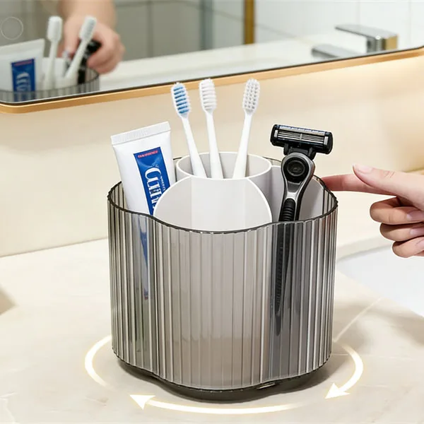

Вращающийся органайзер для зубных щеток и пасты на 6 слотов с отсоединяемыми разделителями для ванной комнаты