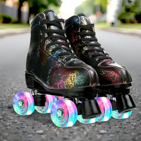 Flashing Quad Roller Skates Adult Flashing 4 Wheels Skates For Women Men Outdoor Sports ice Skating Rink Quad Sneakers