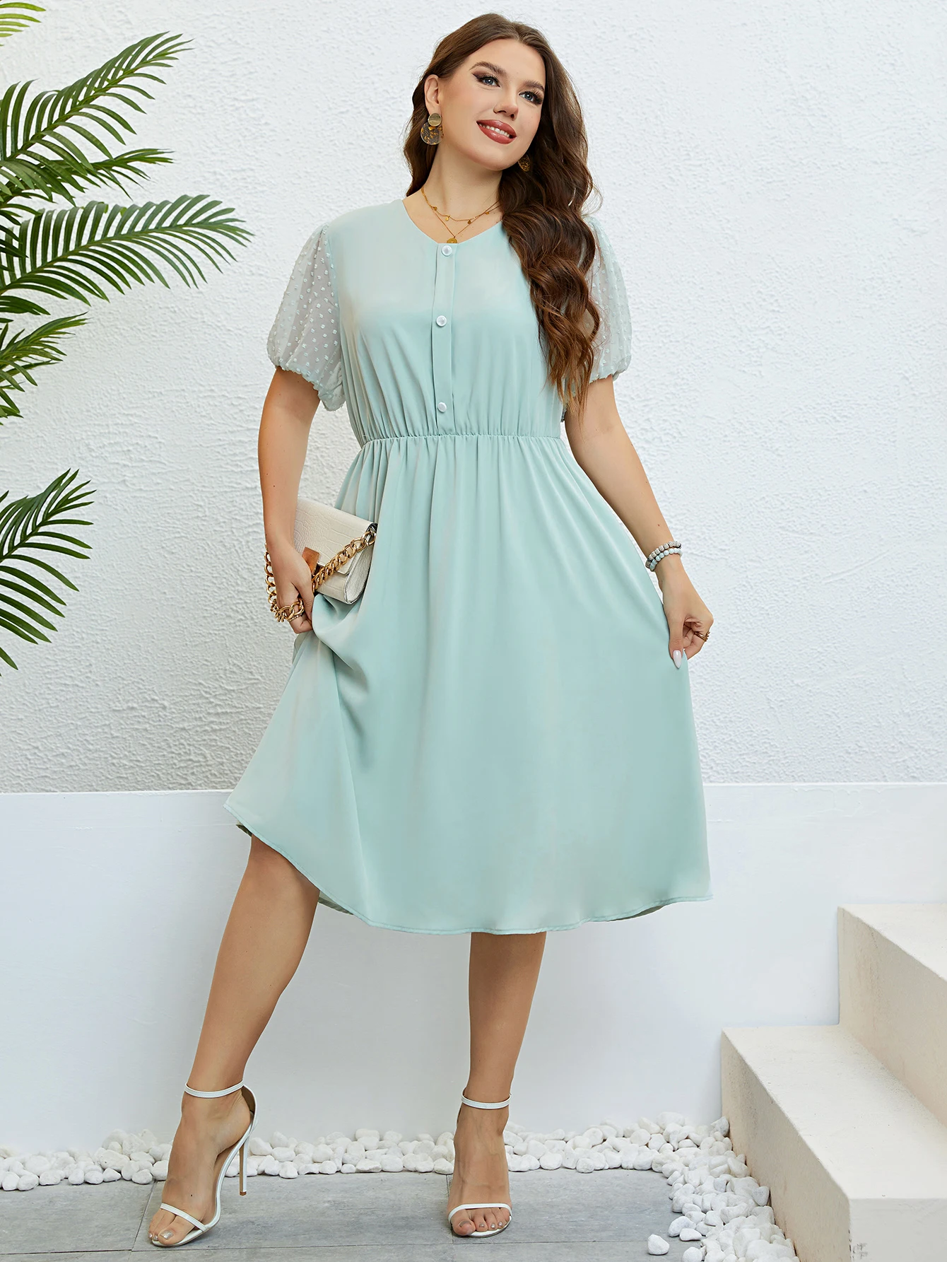 Della Mel Plus Size Women Clothing Solid Casual Maxi Dresses for Women 2023 Summer Short Sleeve Loose Beach Large Size Dress