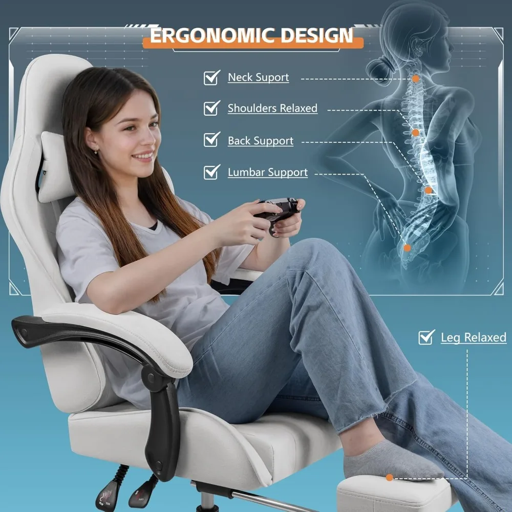 كرسي ألعاب مريح لدعم قطني للتدليك مع مسند قدم قابل للتعديل ومسند للرأس لجلسلات ألعاب الفيديو المريحة