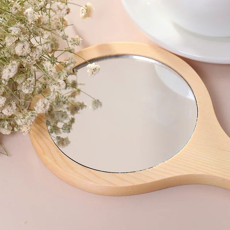 1 قطعة مرآة خشبية مستديرة محمولة مرآة يدوية عتيقة مرايا مكياج مع مقبض للنساء 3 خيار الحجم #4