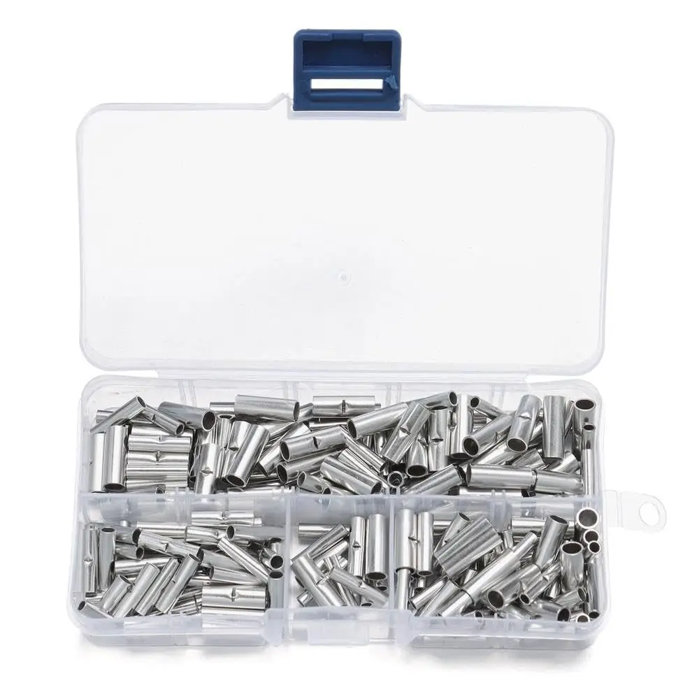 260Pcs BN1-5.5 Red Copper Non-insulated Butt Terminals, Bare Wire Splice Crimp Cable Connector Tube with Storage Box