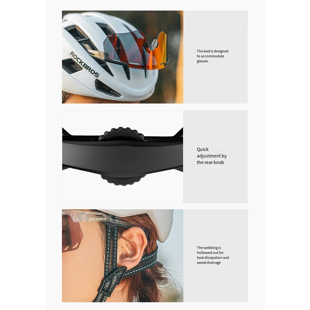 ROCKBROS Fahrradhelm Atmungsaktiv 16-Loch-Belüftung Herren Damen MTB Fahrradhelm Verstellbare Puffer-Schicht Helm – Detail 4