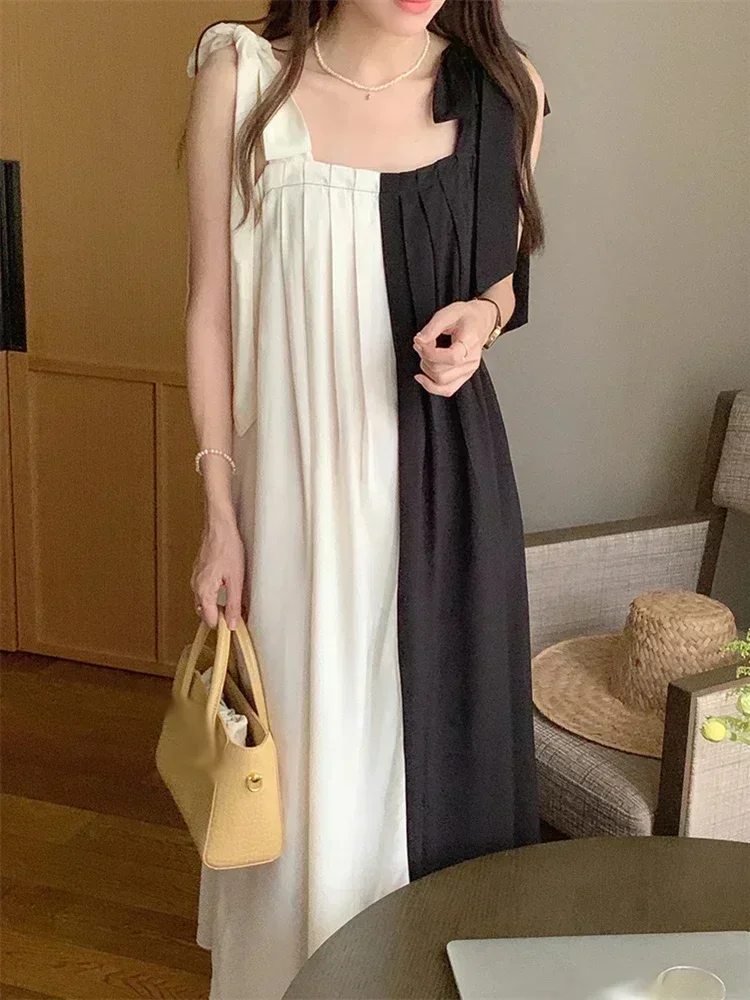 XITAO ضمادة القوس ساحة طوق البلوز فستان السباغيتي حزام فضفاض الكاحل طول 2025 صيف جديد عرض رقيقة عادية LYD1247 #4