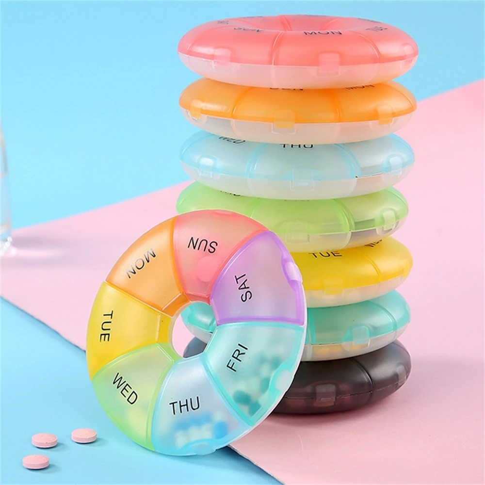 

Rainbow Donuts PP Pill Storage Boxes Household Dustproof Portable Dispensing Pillbox Waterproof Travel 7 Days Medicine Organizer