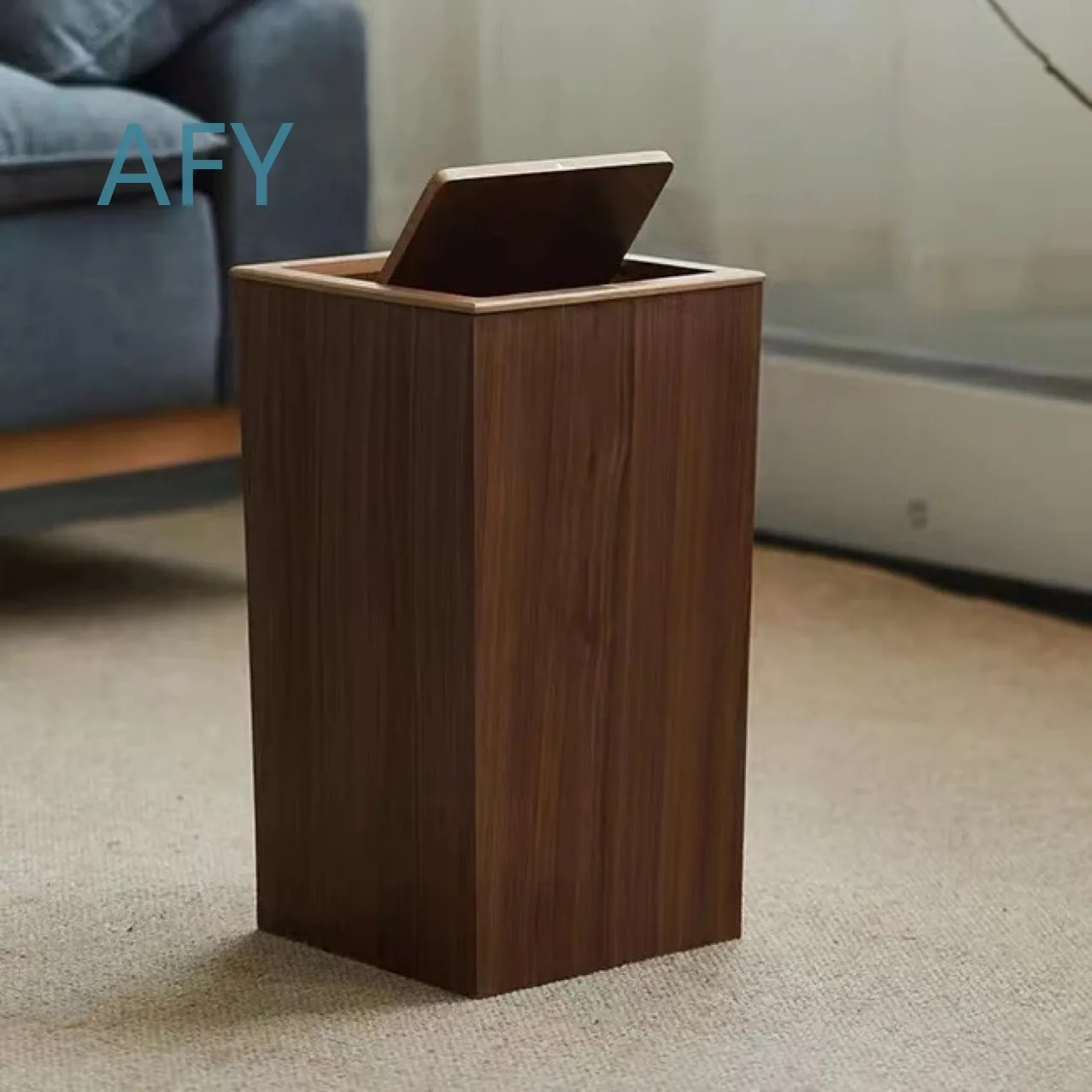 Large Capacity Wooden Trash Can for Hotel Home Living Room Bathroom Toilet Bedroom Office Modern Minimalist Japanese Style