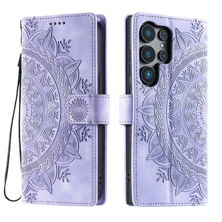 Geprägte Totem-Leder-Handyhülle für Samsung Galaxy S26 Ultra S25 Edge S24 S23 S22 FE S21 S20 Plus Note 20 Flip Wallet Cover