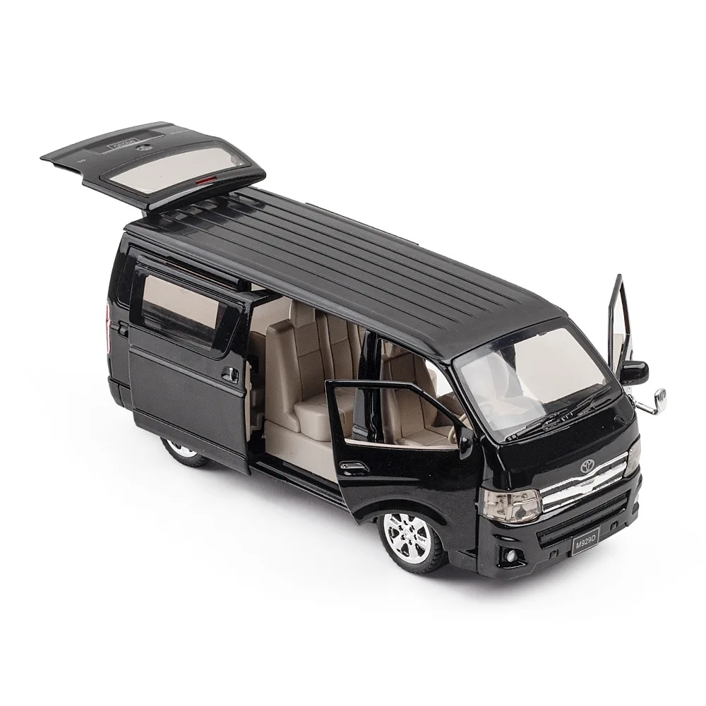 1:32 Scale HIACE Toy Car Models Alloy Diecast MPV Doors Opened Pull Back Sound Light Business Travel Vehicle Presents for Boys