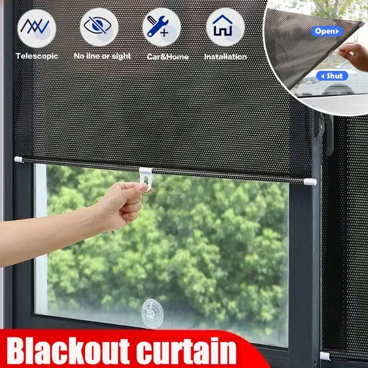 1-piece Universal Roller Shutter Suction Cup Sunshade Nail Free Blackout Curtain for Cars, Bedrooms, Kitchens, Offices
