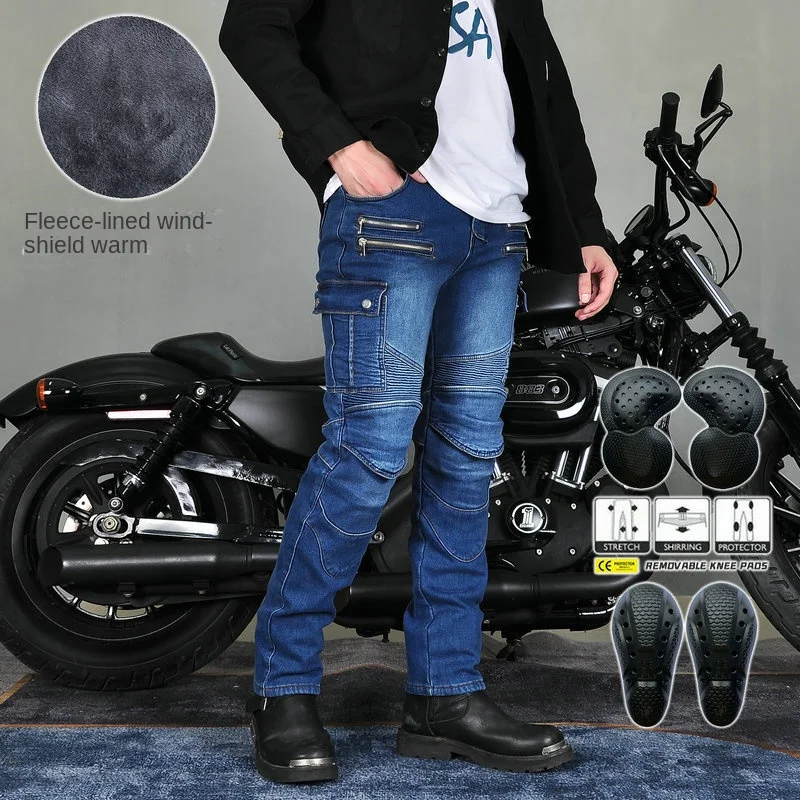 

Motorcycle Pants Men, Winter Retro Casual Motorcycle Riding Pants, Comfort Warm Fleece Anti-drop Motorcycle Pants Jeans