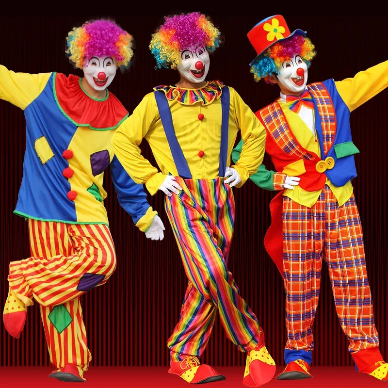 

Halloween Costumes Kids Adults Circus Clown Joker Cosplay Outfits Colorful Fancy Clothes Party Entertaining Dress Up