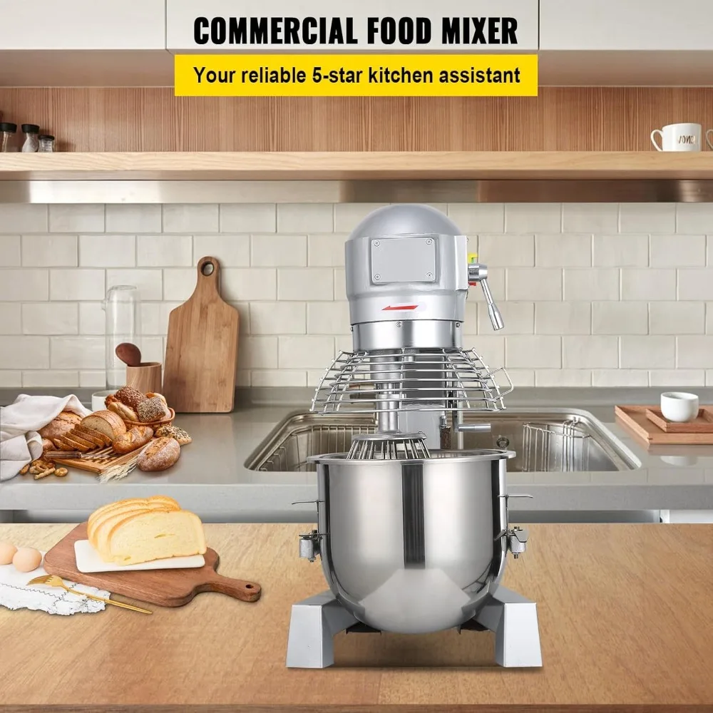 10Qt Commercial Food Mixer with Timing Function，110V Heavy Duty Electric Food Mixer Commercial with 3 Speeds Adjustable