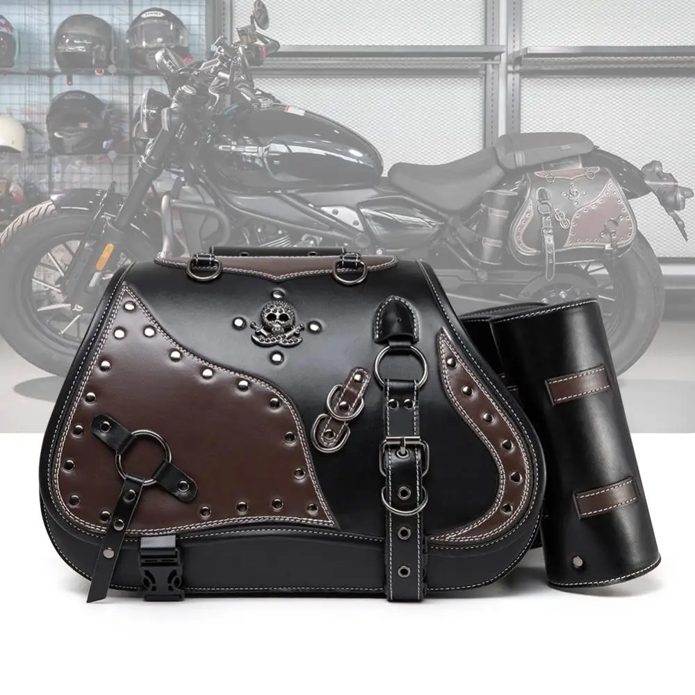 1 Pair Hanging Bags Unisex Steampunk Skull Rivets Motorcycle Large Capacity Device Punk Style Pu Leather Bags Travel Rucksack