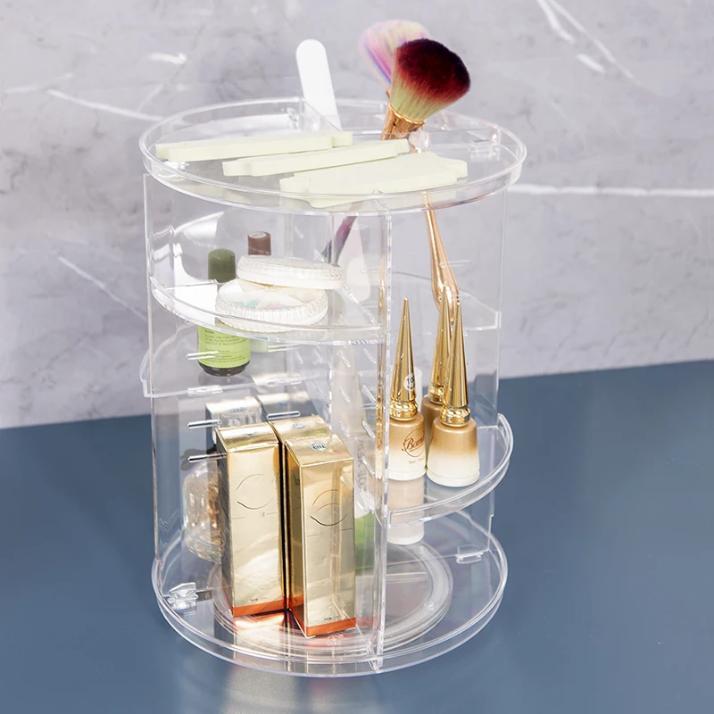

Вращающаяся на 360 градусов косметическая подставка с регулируемыми ярусами и верхним отсеком для уходовых средств