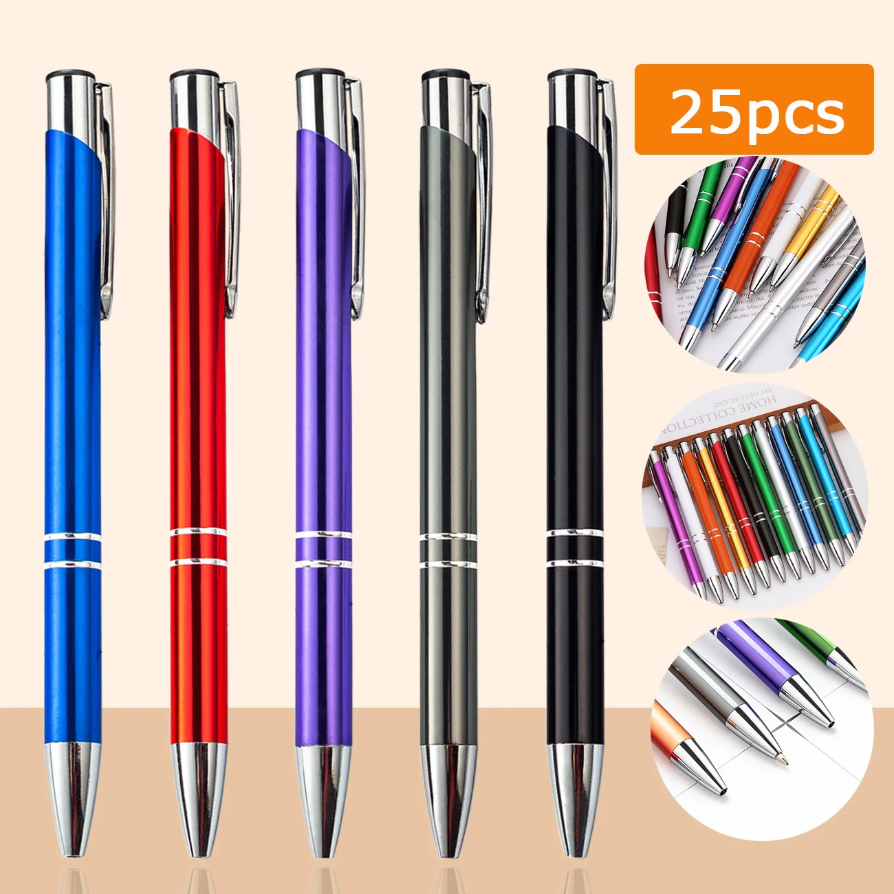 25pcs  Ballopint Pen Metal Ball Pen Metal Ballpoint Pen Push Action Student Prizes Creative Small Gifts Support Wholesale