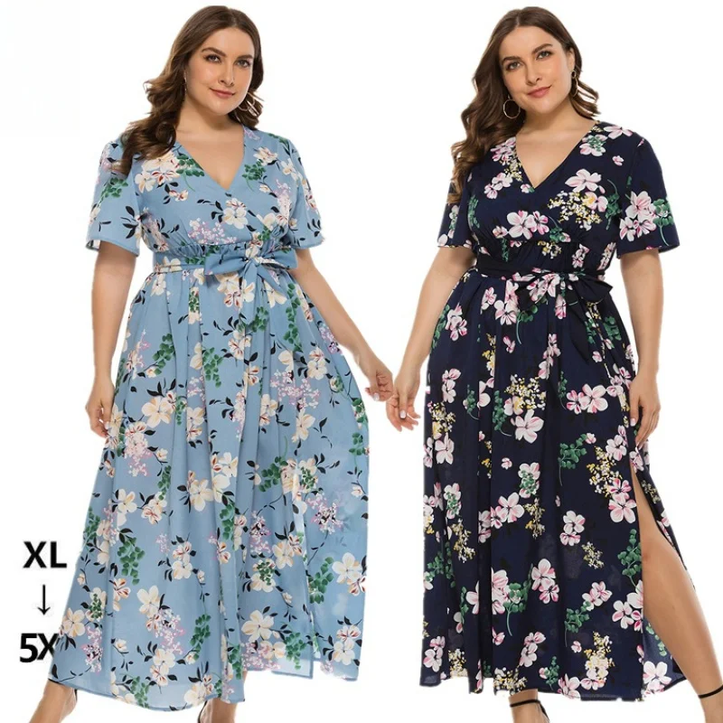 

Summer New European and American plus Size Women's Clothes Bohemian Split Dress