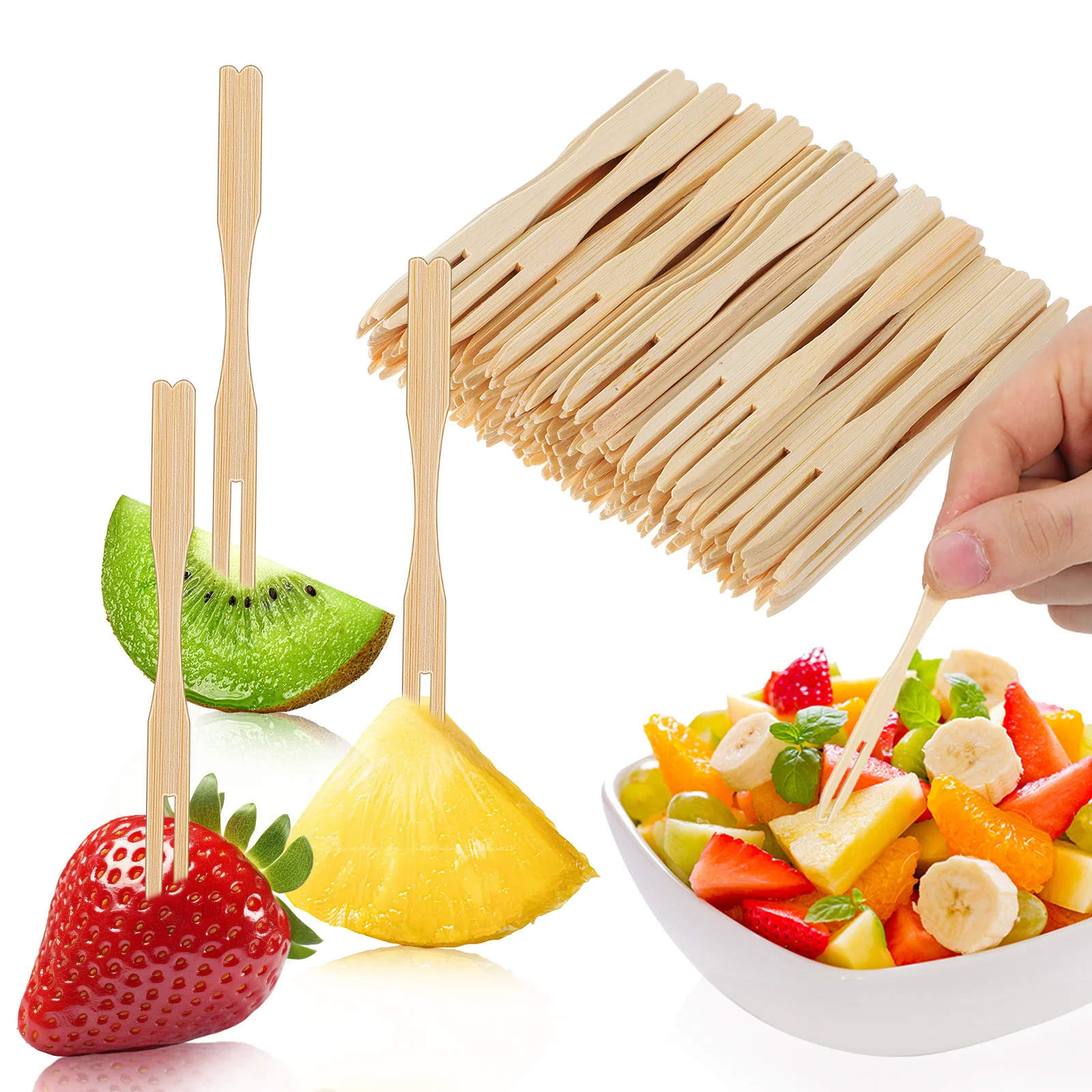 

500Pcs Bamboo Disposable Fruit Forks Healthy Tableware for Desserts Snacks No Cleaning Needed Log Color