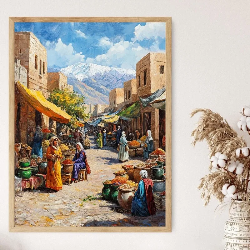 Kurdish Travel Landscape Poster Yazidi Market Zagros Mountain