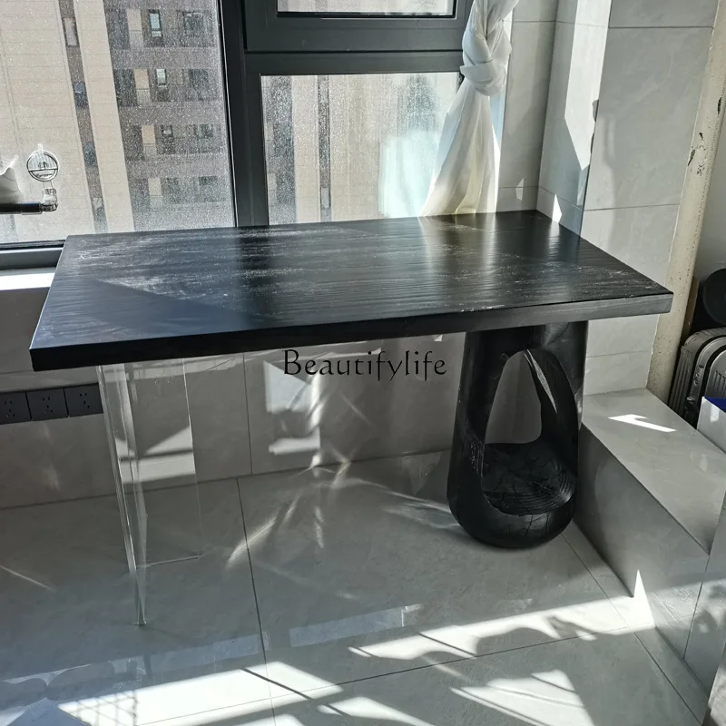 

Wabi Sansan acrylic suspended solid wood tea table desk cat hole dining table