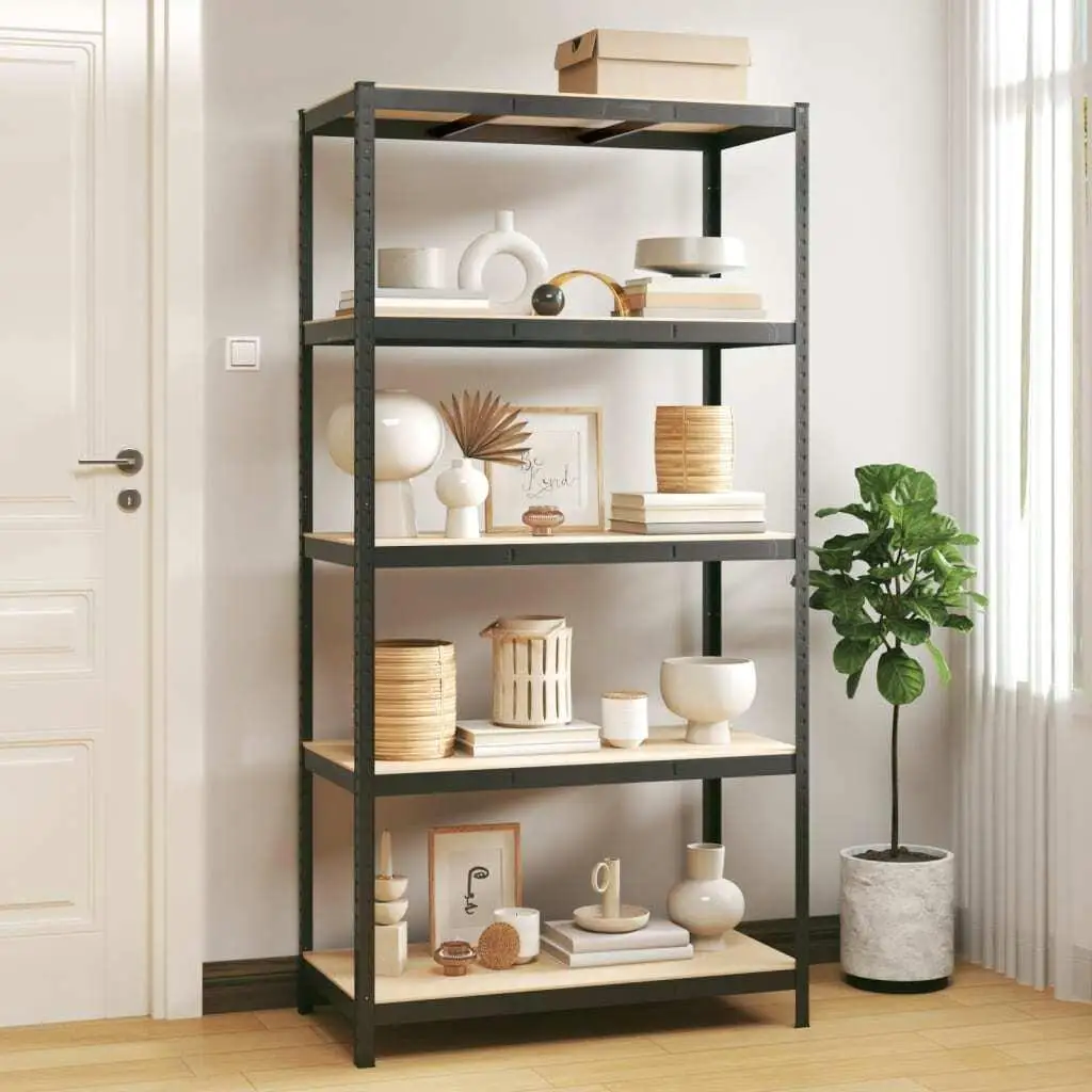 5-Tier Anthracite Steel & Engineered Wood Storage Shelf - Durable Multi-Functional Organizer