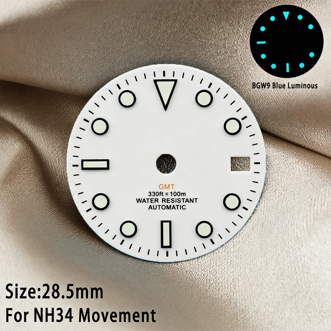 For NH34 BGW9 Luminous 28.5MM GMT Watch Dial Single Calendar Dial Enamel Dial Black and White Dial Suitable For NH Series Moveme