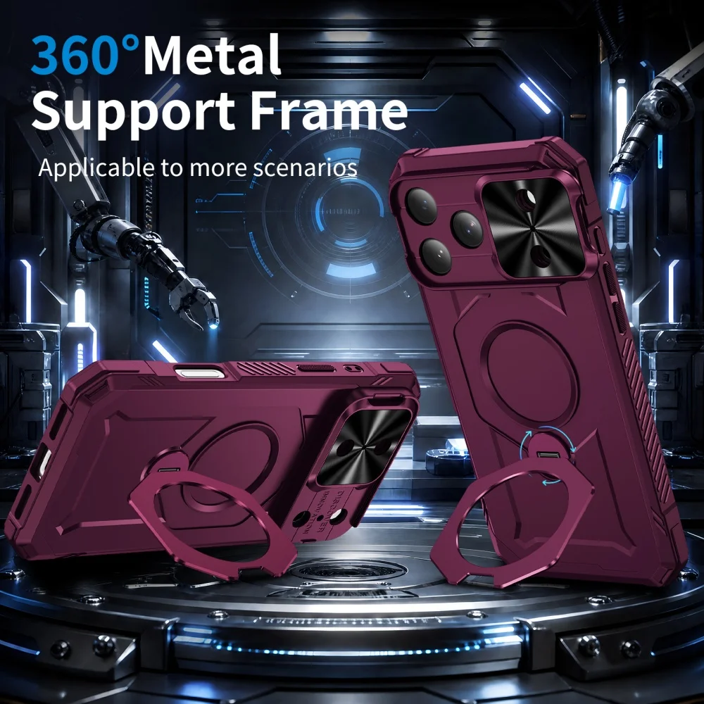 Luxury Mecha Armor For Magsafe Magnetic Stand Holder Case For iPhone 15 16 Plus 17 18 Pro Max 16E Slide Camera Protection Cover - view 2