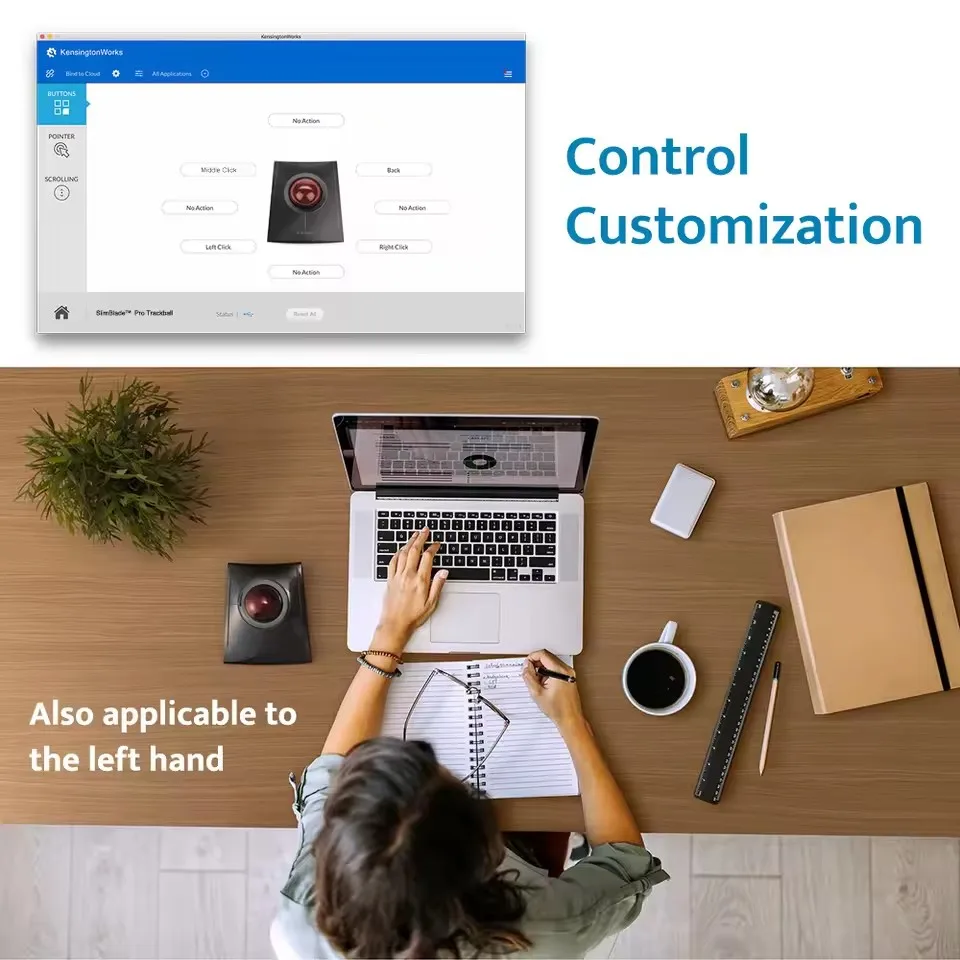 ماوس كرة التتبع اللاسلكي/السلكي من Kensington SlimBlade Pro مريح لليد اليسرى لـ CAD/الألعاب لنفق الرسغ K72080/K72081
