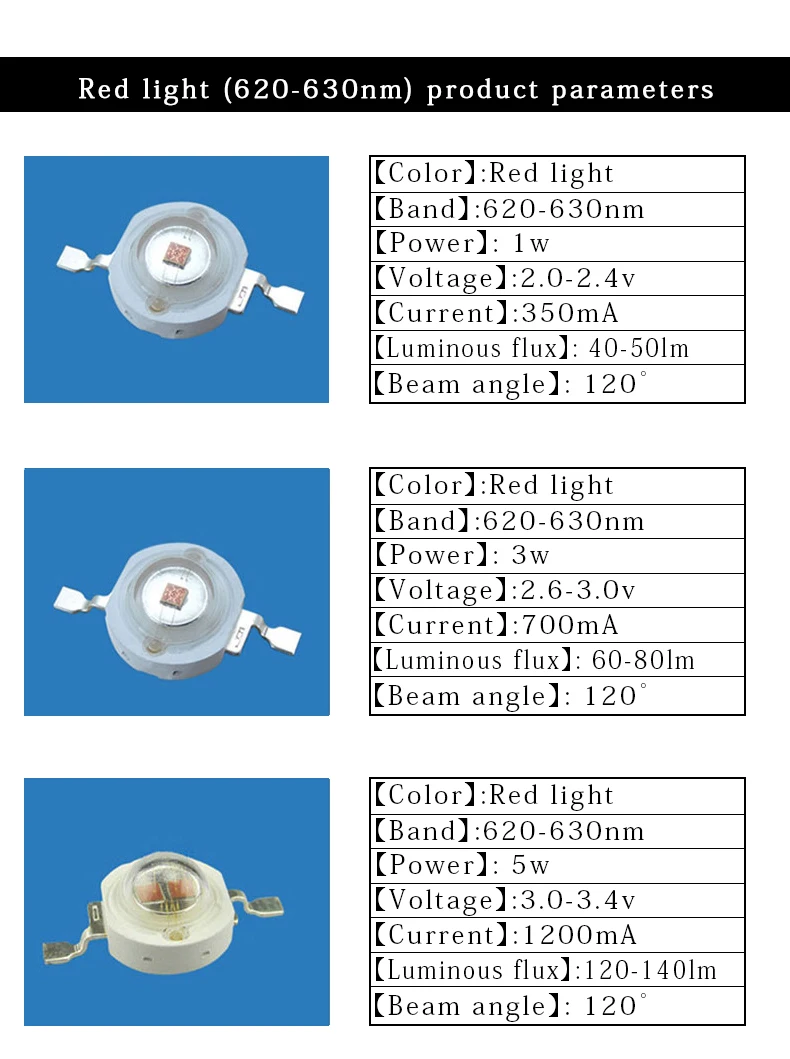 50 stücke hohe leistung led 1w 3w 5w rotes licht (620-630nm) pflanze licht lampe led chip lampe lampen smd cob dioden wachsen licht perlen icpart