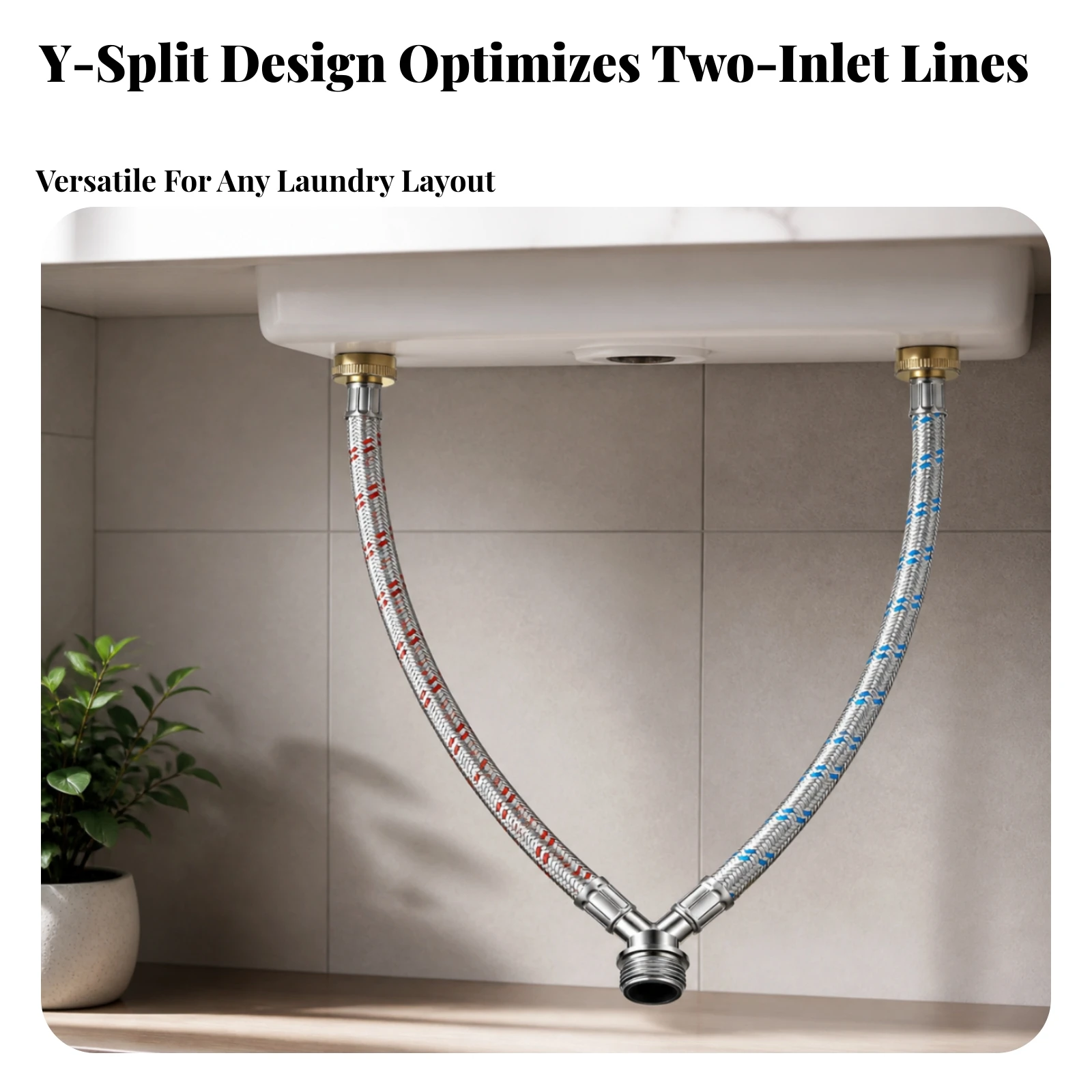 Y-Shaped Washing Machine Inlet Hose Rust Resistant Stainless Steel Washing Machine Y-Mixer Hose Connector Leakproof No-Lead