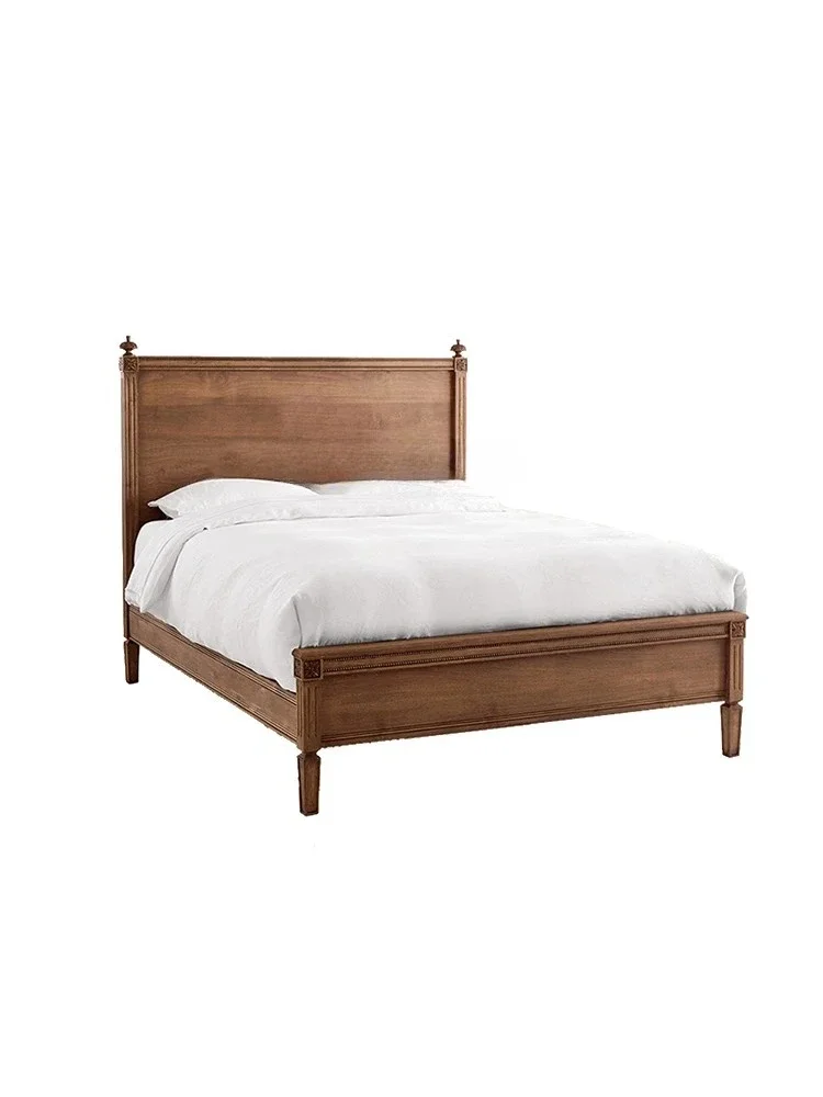 American Retro Solid Wood French Entry Lux Bed in Master Bedroom Modern Minimalist Distressed Marriage Bed Anna Princess Bed