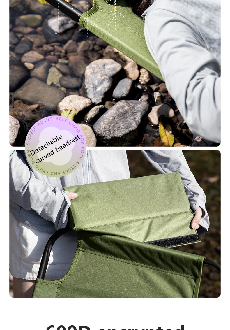 BISINNA Camping Folding Chair Adjustable Armrest Portable Relaxing Chair With Detachable Pillow for Beach Travel Hiking