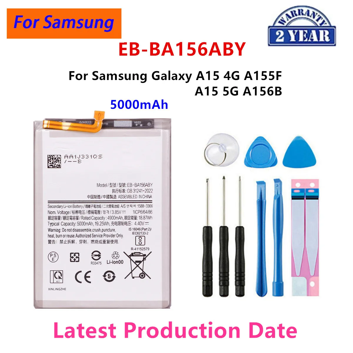 Brand New EB-BA156ABY 5000mAh Battery For Samsung Galaxy A15 4G A155F / A15 5G A156B Mobile Phone Batteries+Tools