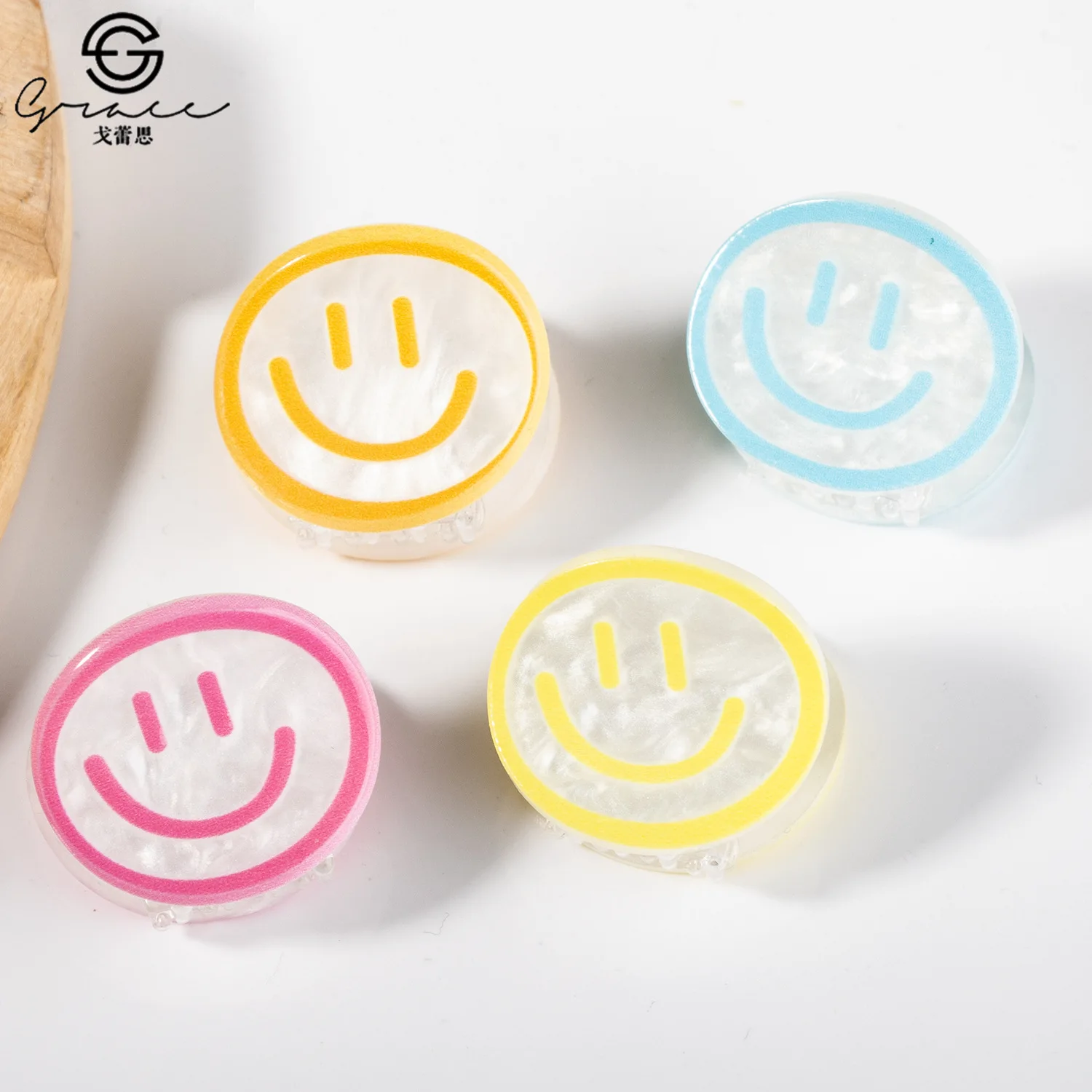 القادمون الجدد في أغسطس! مقاطع شعر مخلب صغيرة من الأكريليك وجه مبتسم، إكسسوارات رأس ساحرة لظهر الرأس